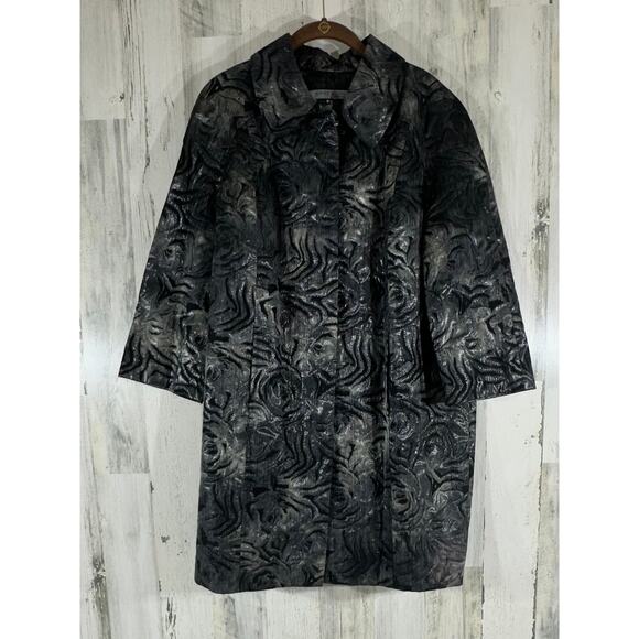 Anne Klein Dress Coat Jacket Size Medium Gray Silver Metallic Brocade READ - Picture 2 of 10